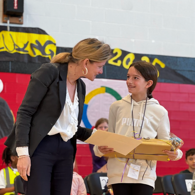 image of a student participating in a spelling bee