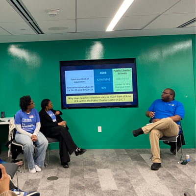 image of people giving a seated presentation