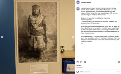 screenshot of an Instagram post from Capital City PCS honoring Native American Heritage Month