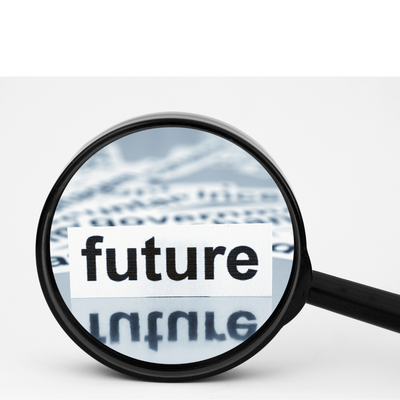 image of a magnifying glass with "future" written inside its lens